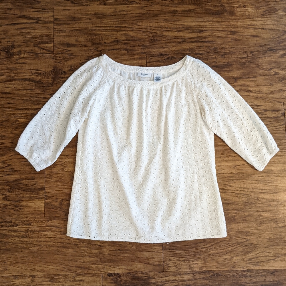 Liz & Co White Eyelet Top